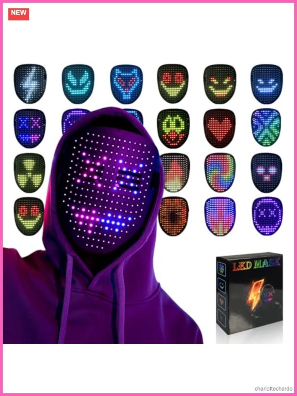 LED Mask Light Up Gesture Sensing Costume Cosplay Party Gift for Men Boys